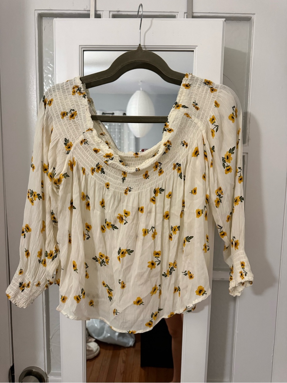 Rewind Cream Peasant Blouse with Yellow Floral Print